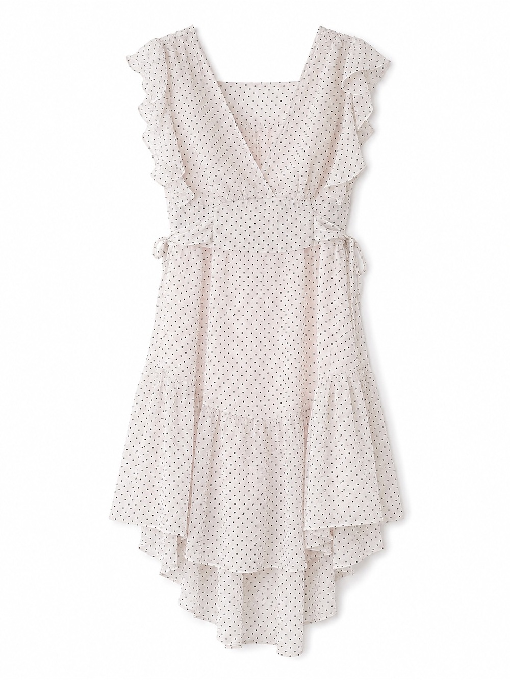 Free People Blush Pink Polka Dot High-Low Ruffle Dress